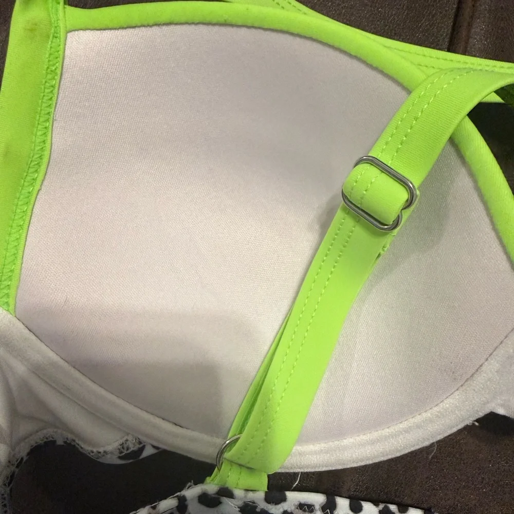 👙🔥💚 CUPSHE Leopard Bikini Top 36C Lime Green Underwire Push Up Swim Top